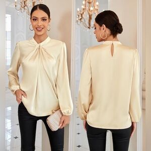Grace Karin Silky Blouse Womens Large Apricot Long Sleeve Elegant Top Brand New